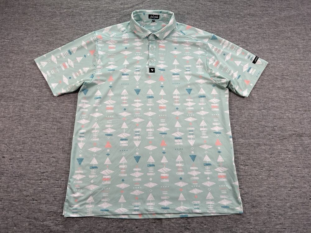 Bad Birdie Golf Polo Shirt Mens Extra Large Green Geometric Performance Stretch